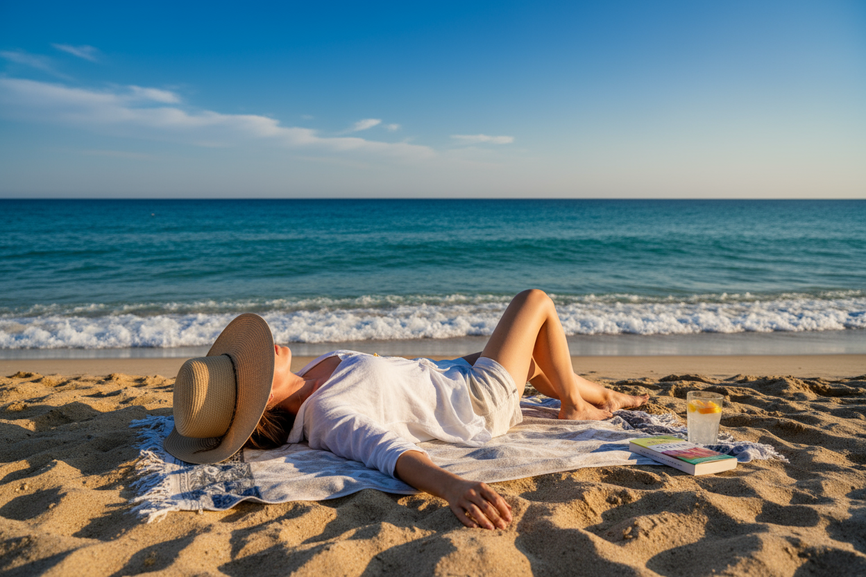 Woman laying on the beach getting sun